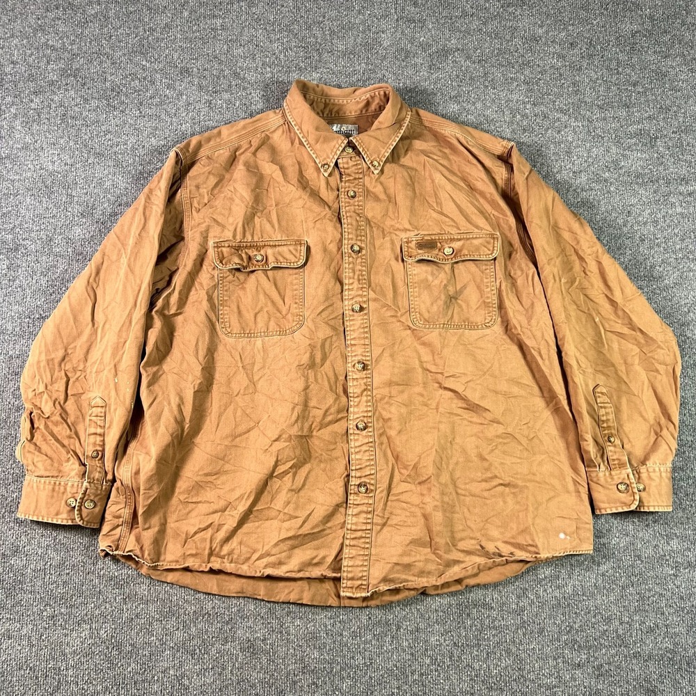 Carhartt Shirt Mens 2XL Brown 100% Cotton Button Front Heavyweight Utility Work